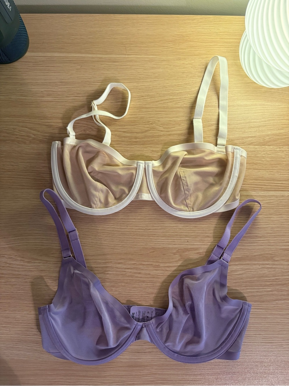 CUUP Two-Pack Sheer Underwire Bras in Cream and Lavender